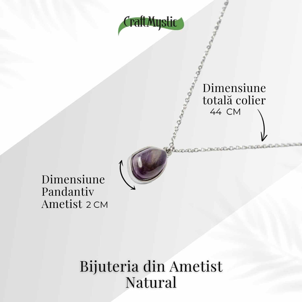 Echilibru si Liniste - Colier din Ametist Natural cu Lanț din Oțel Inoxidabil