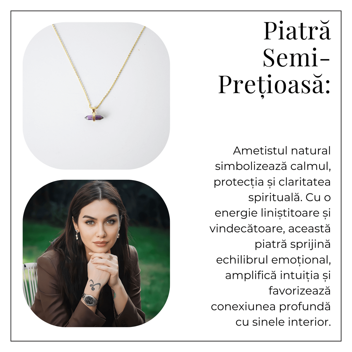 Echilibru si Linsite - Colier din Ametist Natural pe Lant de Cupru