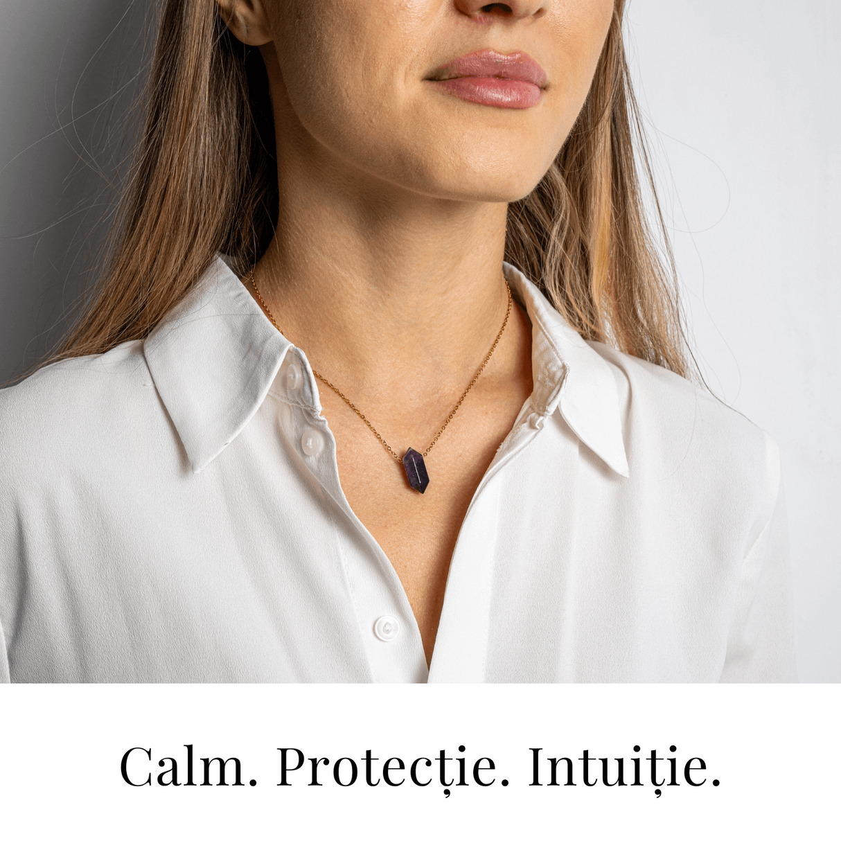 Calm si Echilibru - Colier din Ametist Natural cu Lant din Otel Inoxidabil