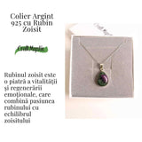 Curaj si Echilibru Emotional - Colier din Argint 925 cu Rubin Zoisit in Forma de Lacrima