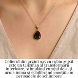 Curaj si Echilibru Emotional - Colier din Argint 925 cu Rubin Zoisit in Forma de Lacrima