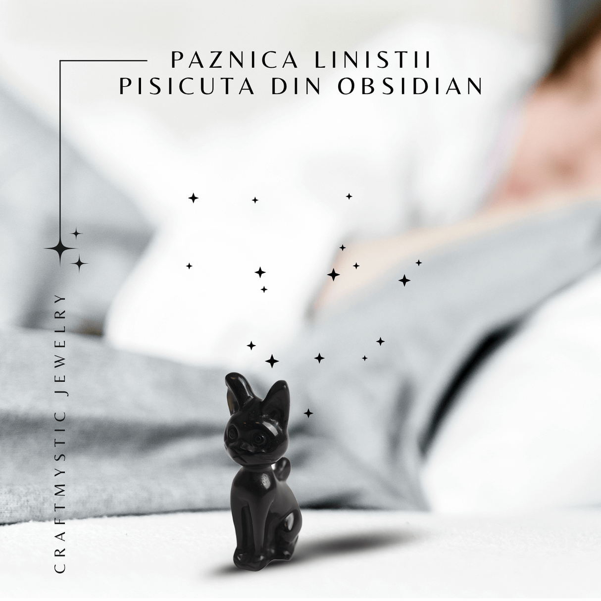 Paznica linistii – Pisicuta din Obsidian pentru Protectie si Claritate 5 cm inaltime