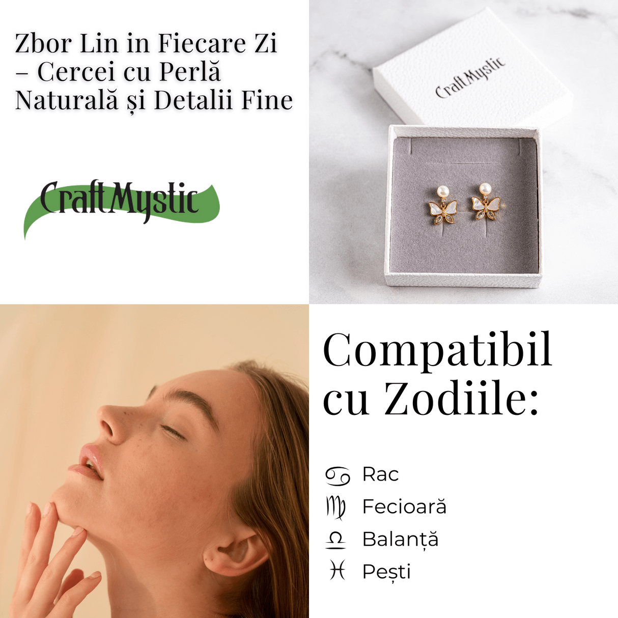 Zbor lin in fiecare zi - Cercei cu perla naturala si detalii fine