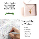 Energie Pozitiva si Prosperitate -Colier inox si pandantiv argint 925 placat cu aur de18k si Triplu Citrin