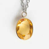 Colier Argint 925 cu Citrin Oval fatetat- Lumina Interioara si Abundenta