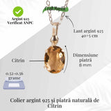 Colier Argint 925 cu Citrin Oval fatetat- Lumina Interioara si Abundenta