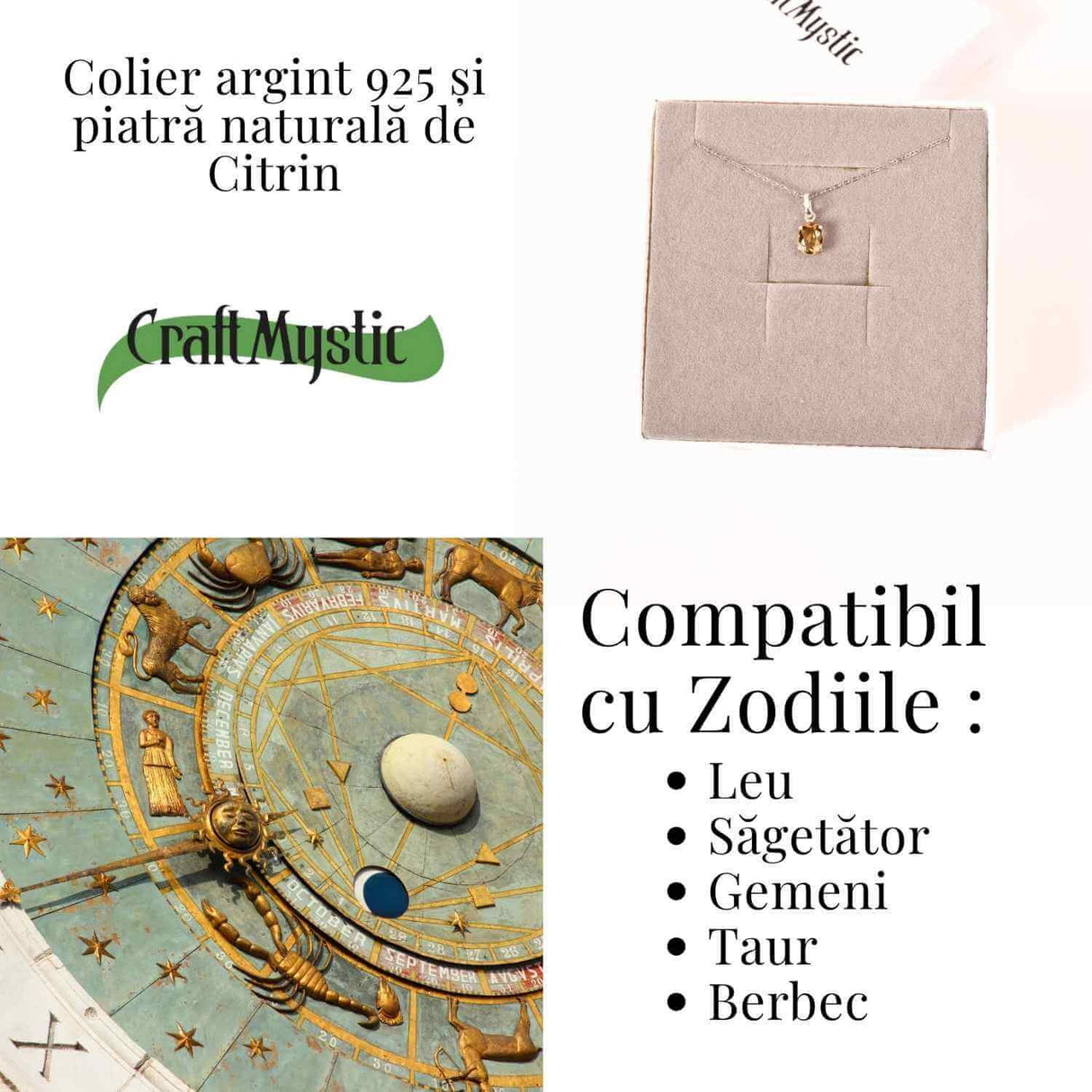 Colier Argint 925 cu Citrin Oval fatetat- Lumina Interioara si Abundenta