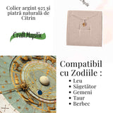 Colier Argint 925 cu Citrin Oval fatetat- Lumina Interioara si Abundenta