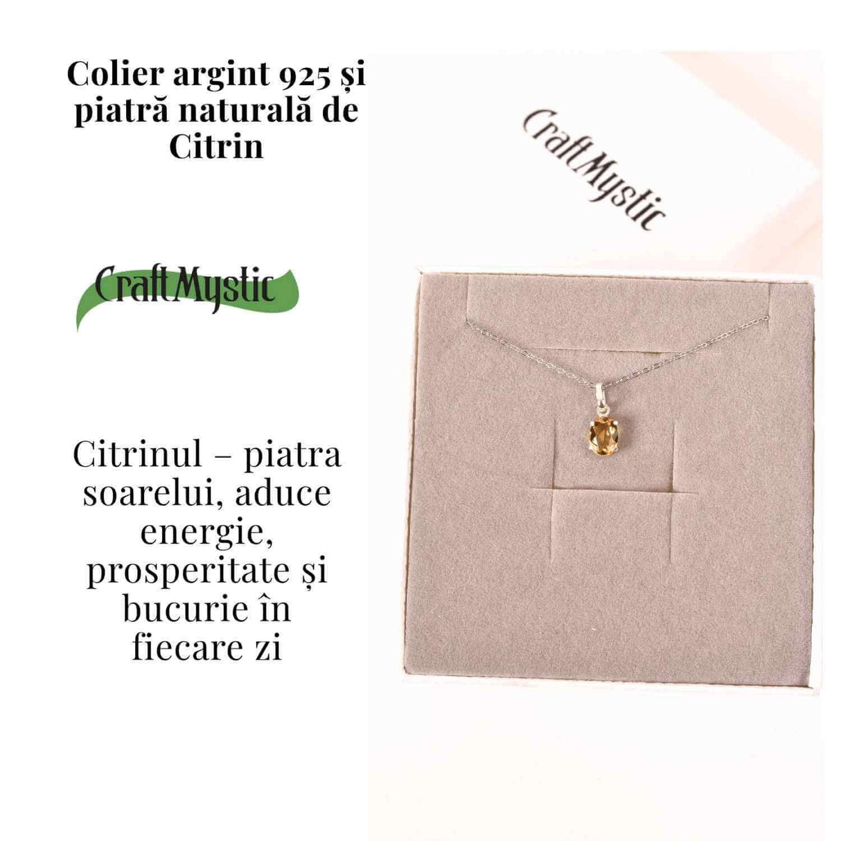 Colier Argint 925 cu Citrin Oval fatetat- Lumina Interioara si Abundenta