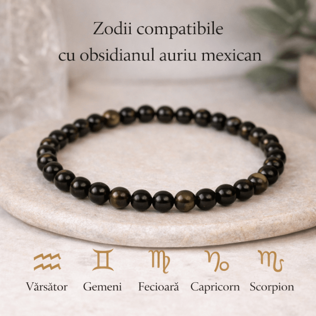 Inimioara obsidian rgintiu sau auriu Mexican cu lant ag 925