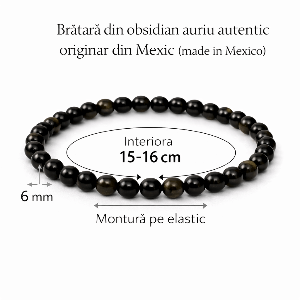 Inimioara obsidian rgintiu sau auriu Mexican cu lant ag 925
