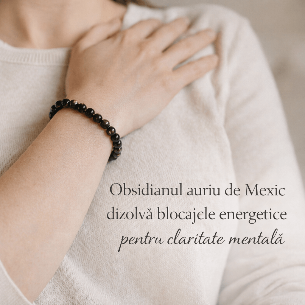 Inimioara obsidian rgintiu sau auriu Mexican cu lant ag 925