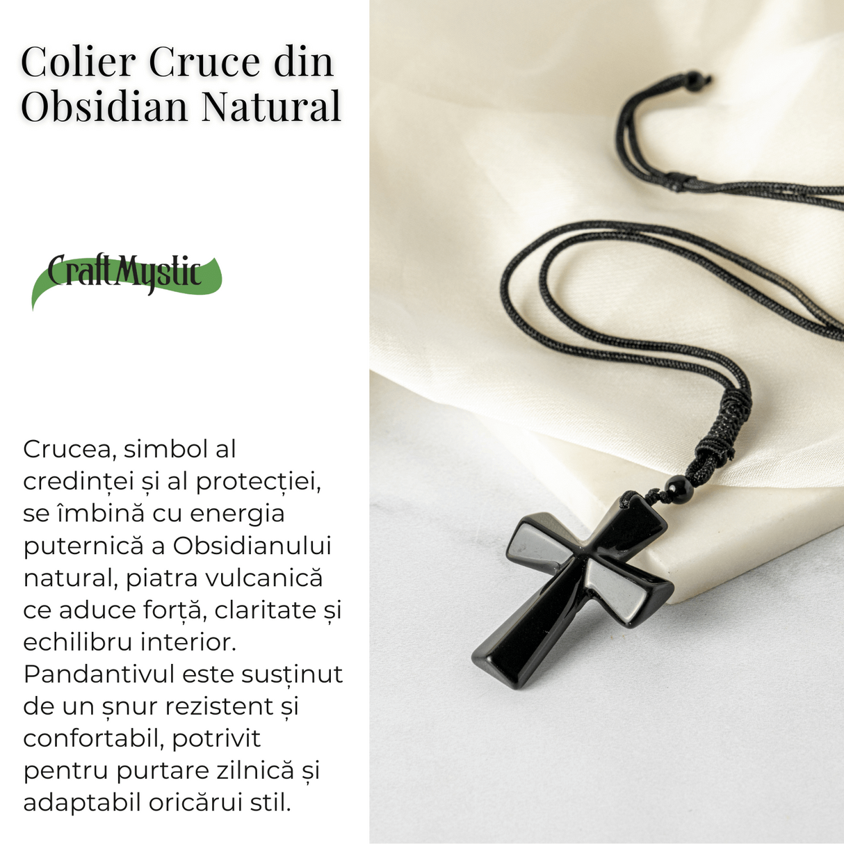 Putere si Protectie - Colier Cruce din Obsidian Natural