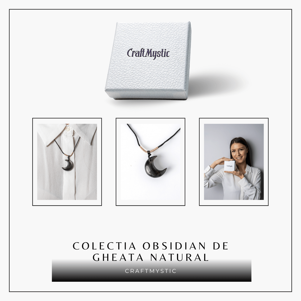 Protectie si Claritate - Colier Luna din Obsidian de Gheata Natural