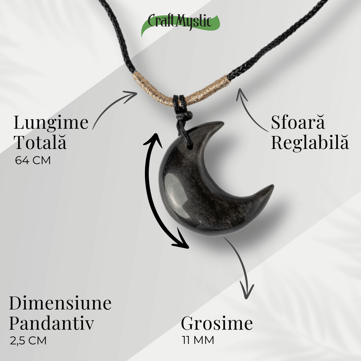 Protectie si Claritate - Colier Luna din Obsidian de Gheata Natural
