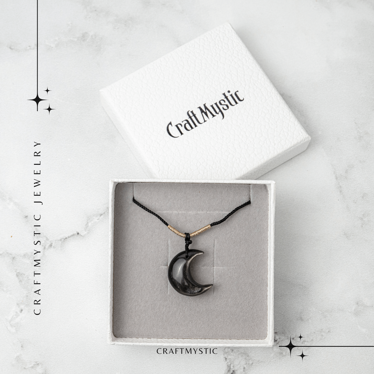 Protectie si Claritate - Colier Luna din Obsidian de Gheata Natural