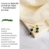 Transformare si Curaj - Cercei cu Malachit Sintetic si Ochi de Tigru