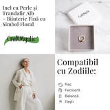 Bijuterie fina cu simbol floral - Inel cu perle si trandafir alb