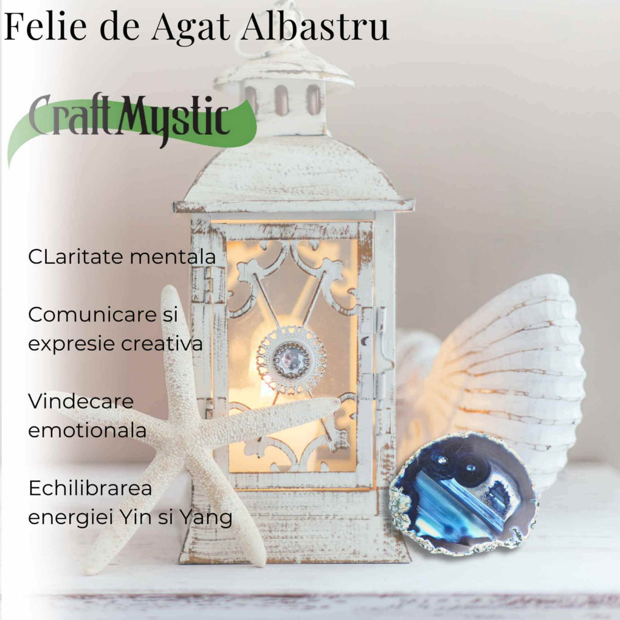 Felie de Agat Albastru 8-9 cm in Forma Neregulata - Stimuleaza Creativitatea si Echilibrul Emotional