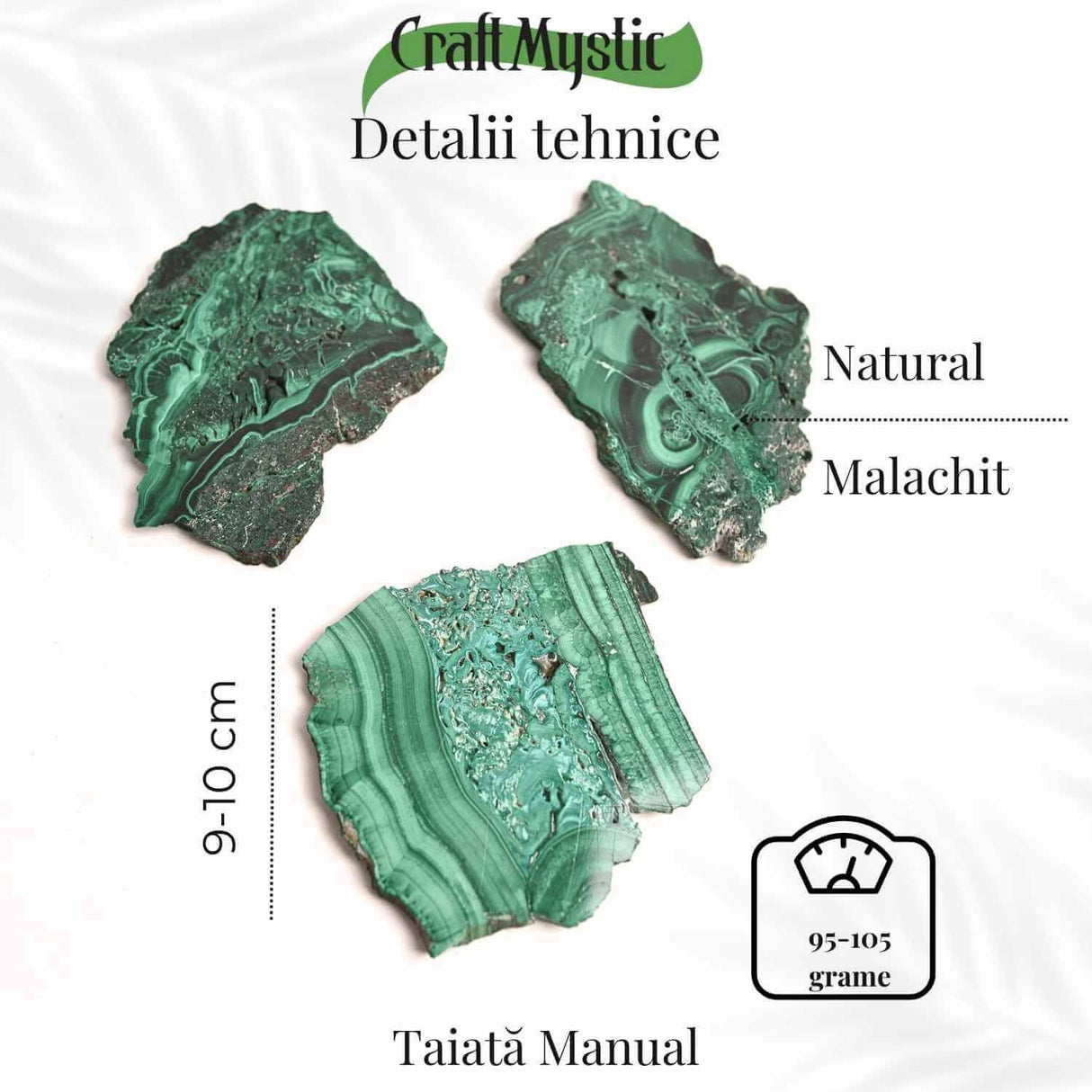 Felie Malachit Natural 9-10 cm- Vindecare si Echilibru Energetic/ Felie Malachit 9-10 cm 95-105 grame