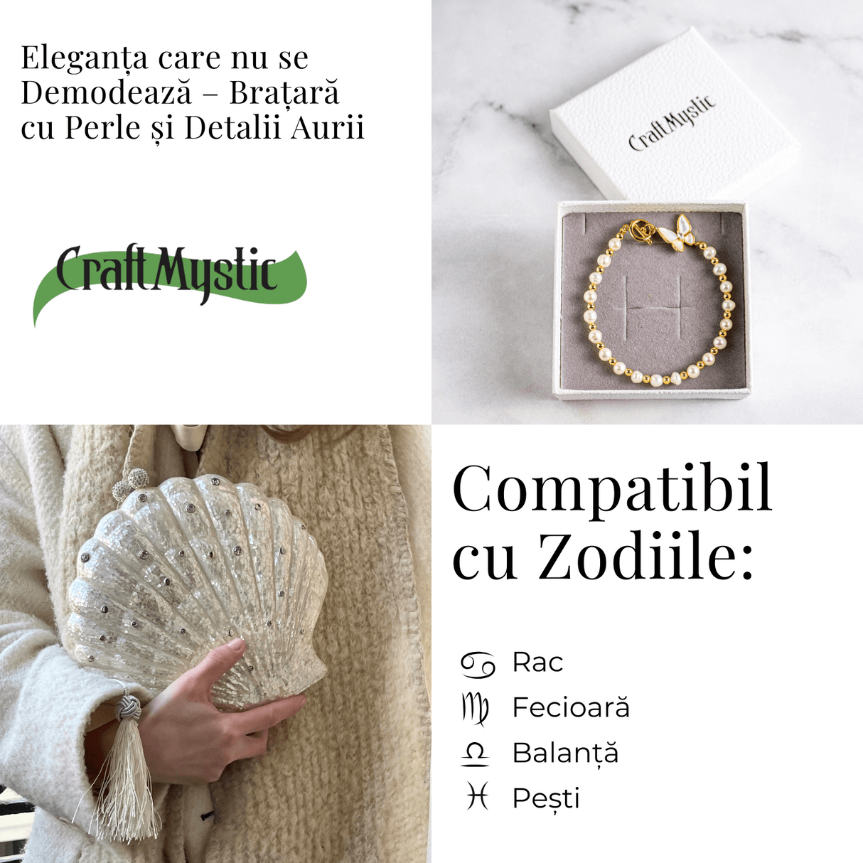 Bratara cu perle si detalii aurii - Eleganta care nu se demodeaza