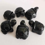 Figurina broasca testoasa 4 cm de cristal semipretios Obsidian - Sculptura din piatra vindecatoare reiki de buzunar pentru decor, colectie