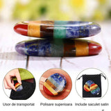 Forma ovala din pietre semipretioase 7 chakre pentru degetul mare - Utila pentru anxietate, meditatie, cristal natural de buzunar