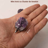 Arici Decorativ de 4 cm cu Cluster de Ametist Natural in Culorile Auriu si Argintiu