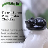 Figurina Pisicuta Adormita 4 cm din Obsidian Natural - Protectie si Liniste