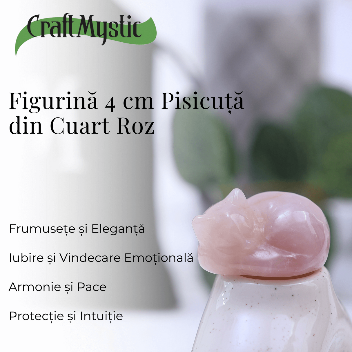Figurina Pisicuta Adormita 4 cm din Cuart Roz - Iubire si Liniste