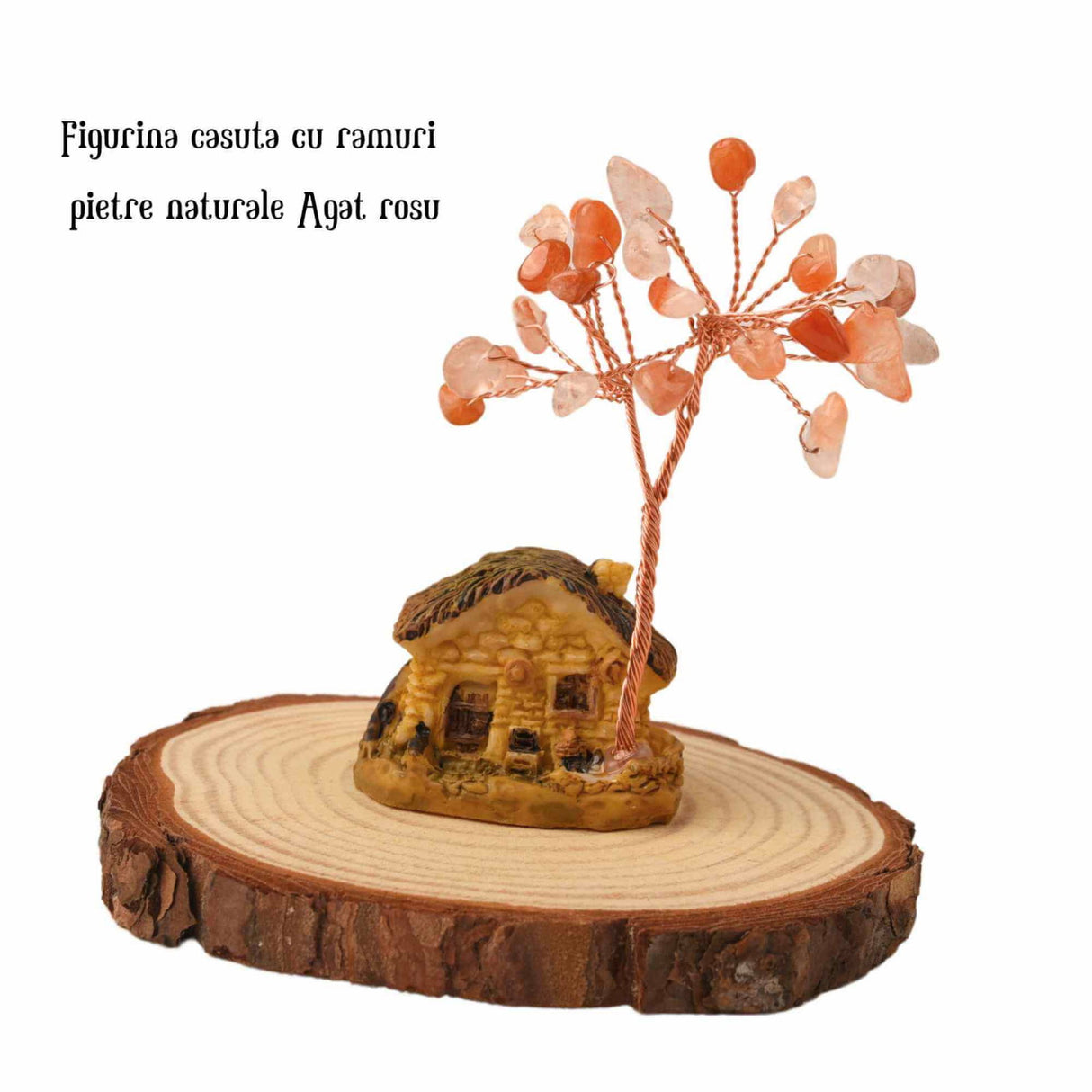 Figurina casuta cu ramuri din cristale naturale Agat Rosu - Decoratiune interior sau exterior, pentru casa, birou, acvariu