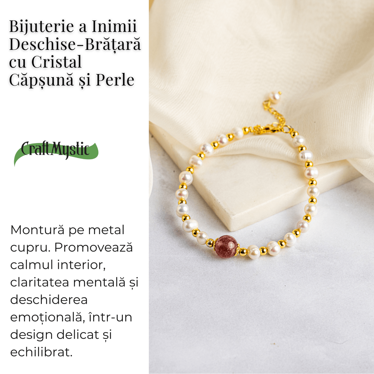 Bijuterie a Inimii Deschise - Bratara cu Cristal Capsuna si Perle