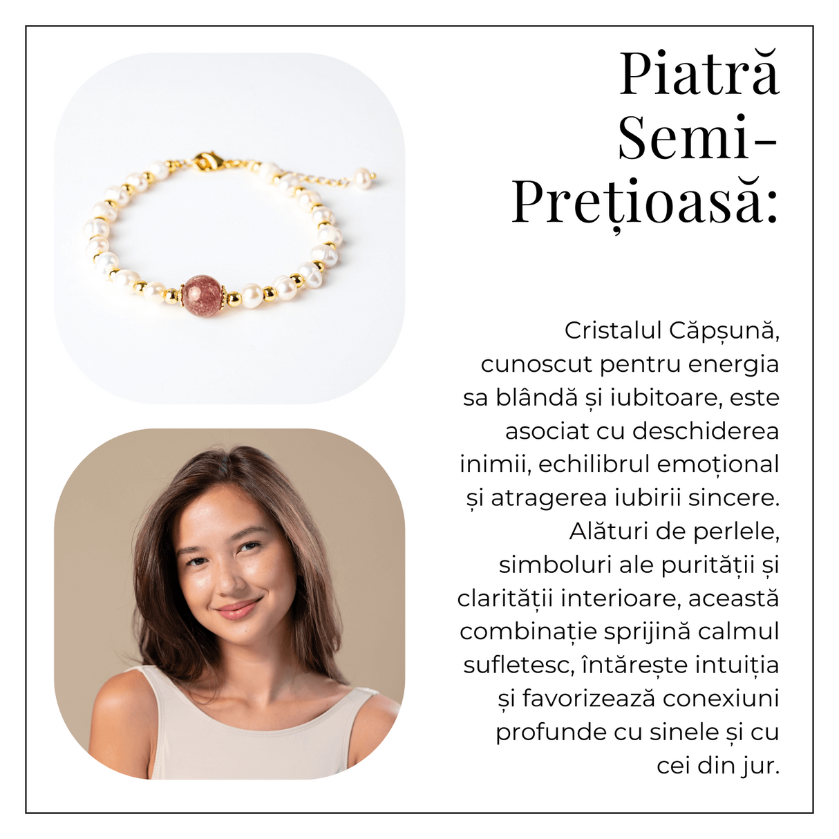 Bijuterie a Inimii Deschise - Bratara cu Cristal Capsuna si Perle