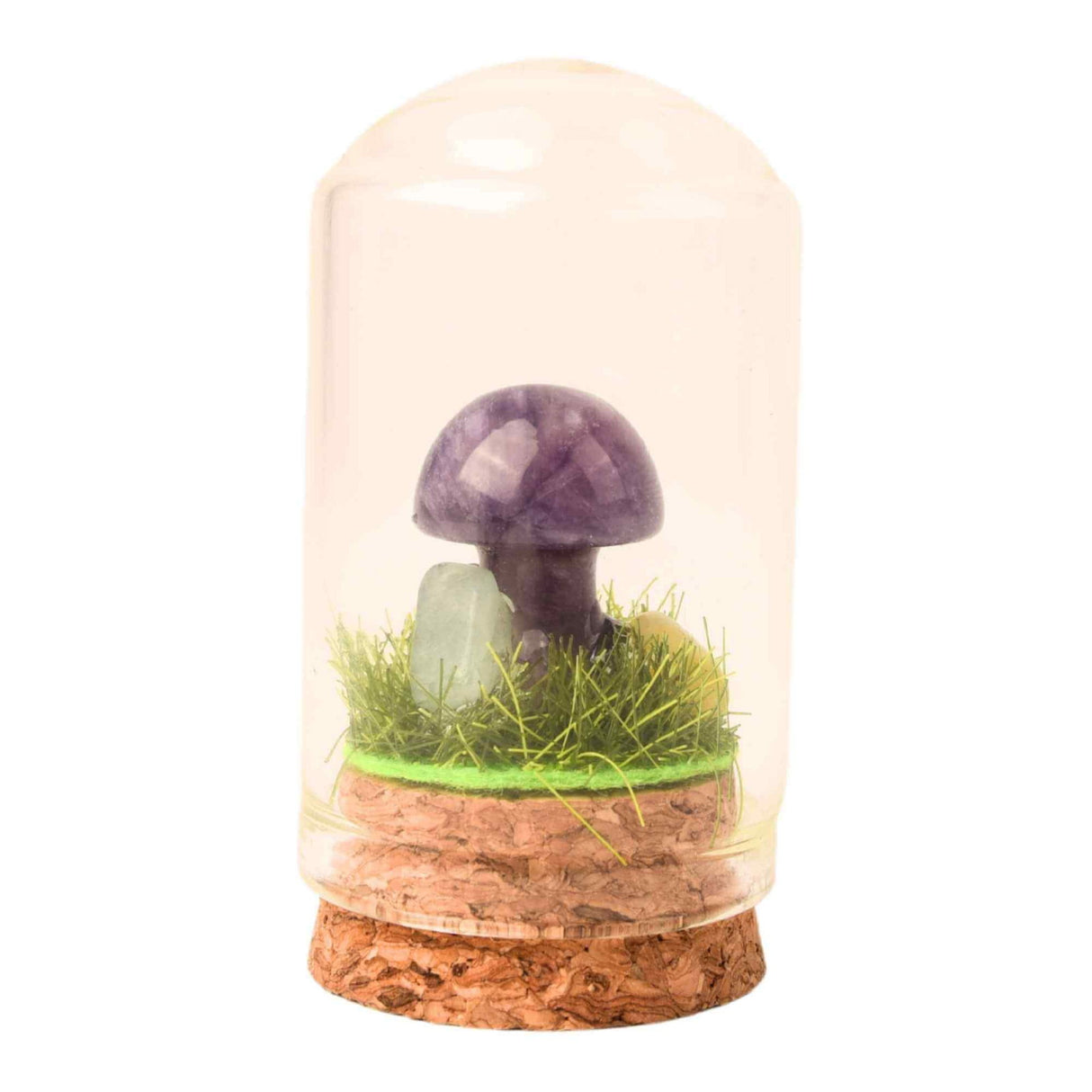 Figurina din piatra naturala semipretioasa Ochi de tigru in forma de ciuperca in mini terrarium 5 cm din sticla