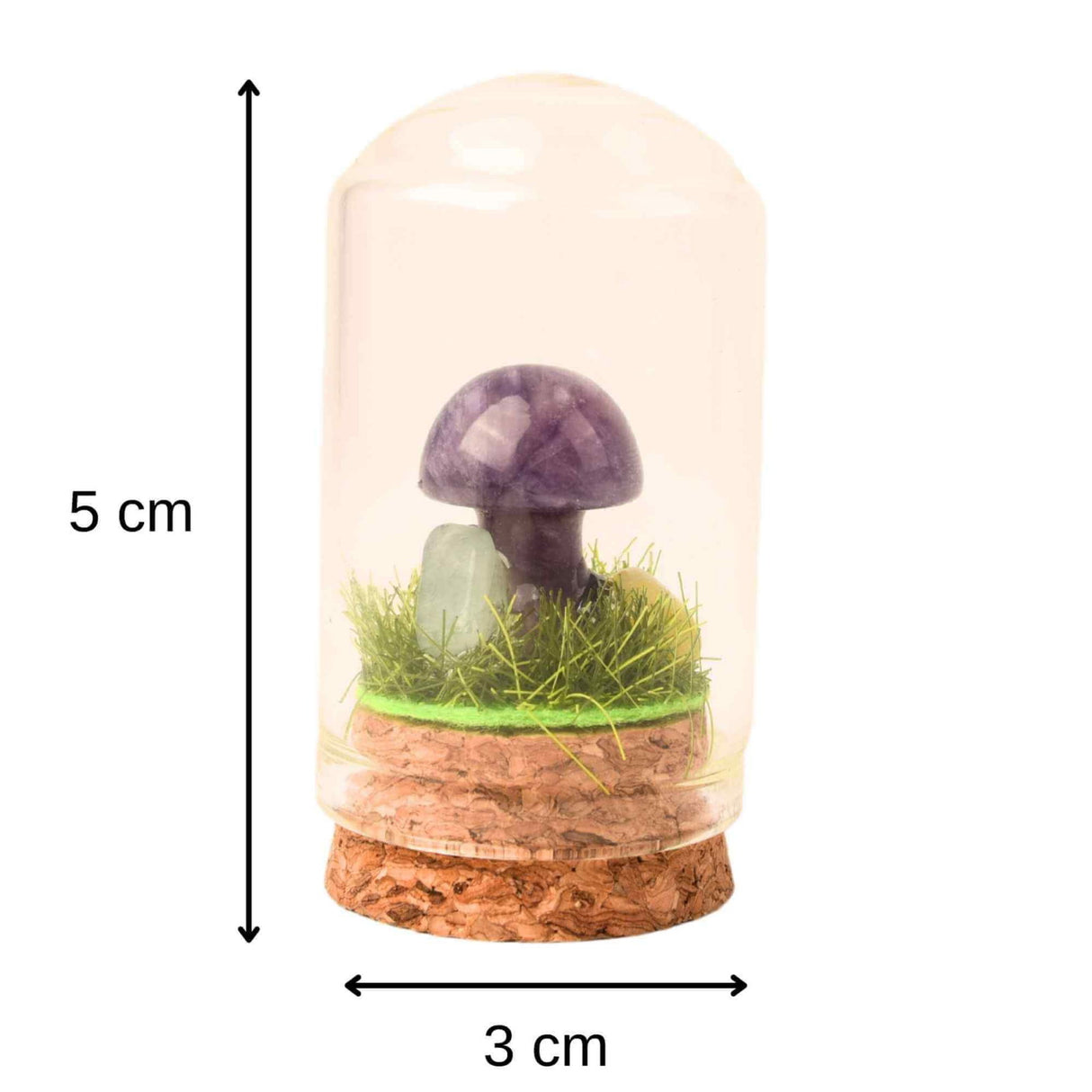 Figurina din piatra naturala semipretioasa Ametist in forma de ciuperca in mini terrarium 5 cm din sticla