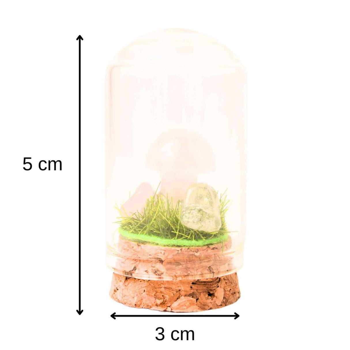 Figurina din piatra naturala semipretioasa Ochi de tigru in forma de ciuperca in mini terrarium 5 cm din sticla