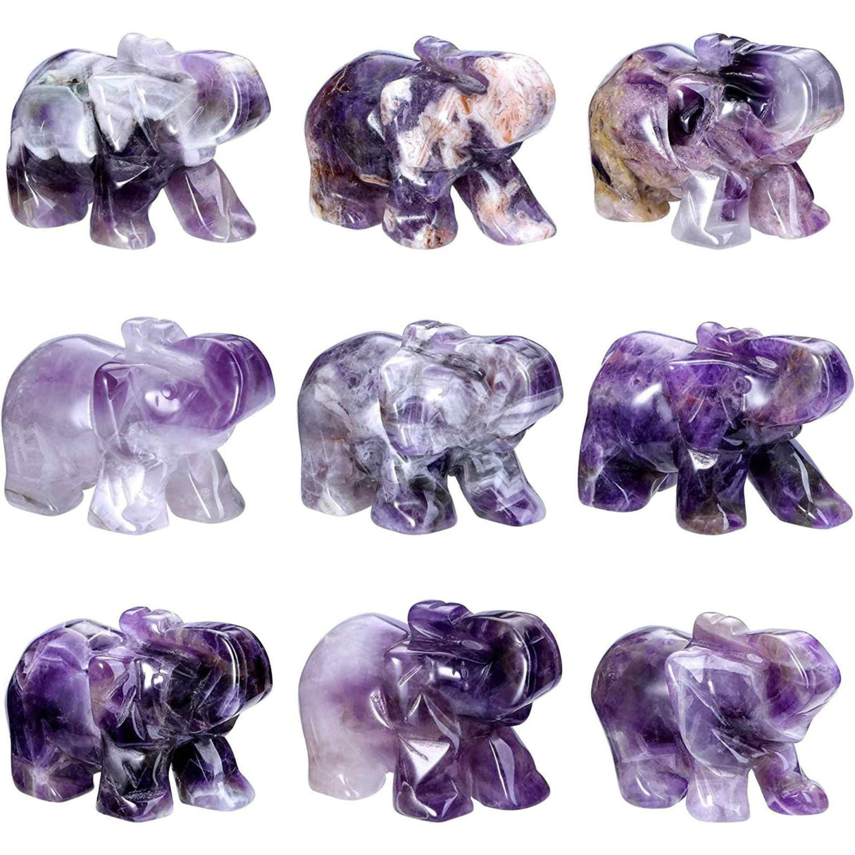 Figurina elefant din piatra semi-pretioasa Ametist sculptata manual - Statuie din cristale vindecatoare Reiki de buzunar pentru meditatie, pace