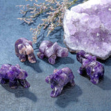 Figurina elefant din piatra semi-pretioasa Ametist sculptata manual - Statuie din cristale vindecatoare Reiki de buzunar pentru meditatie, pace
