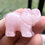 Figurina elefant din piatra semi-pretioasa Cuart Roz sculptata manual - Statuie din cristale vindecatoare Reiki de buzunar pentru meditatie, pace