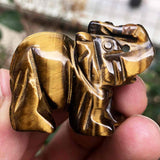 Figurina elefant din piatra semi-pretioasa Ochi de tigru sculptata manual - Statuie din cristale vindecatoare Reiki de buzunar pentru meditatie, pace