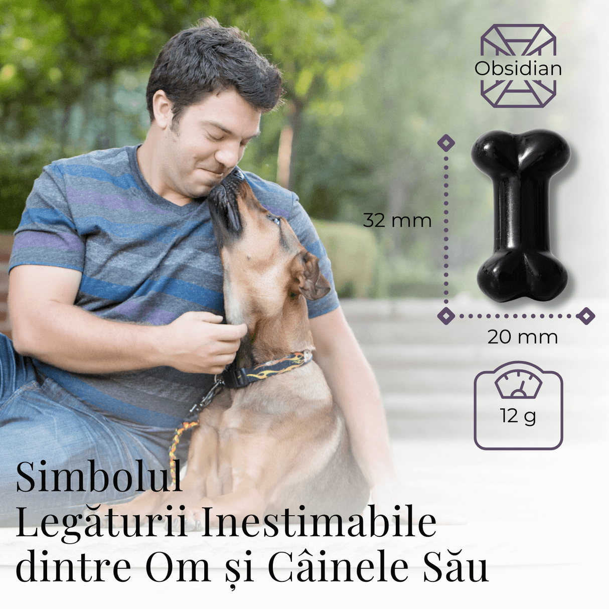 Figurina in Forma de Os din Cristale Naturale 30mm - Obsidian