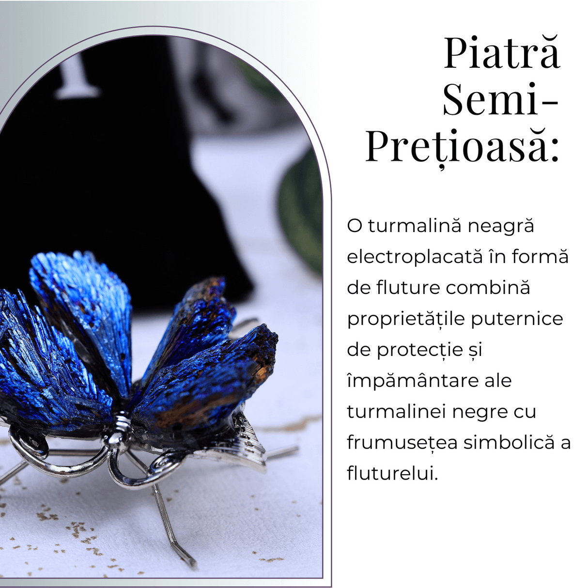 Figurina Fluture din Turmalina Neagra Electroplacata - Protectie si Transformare