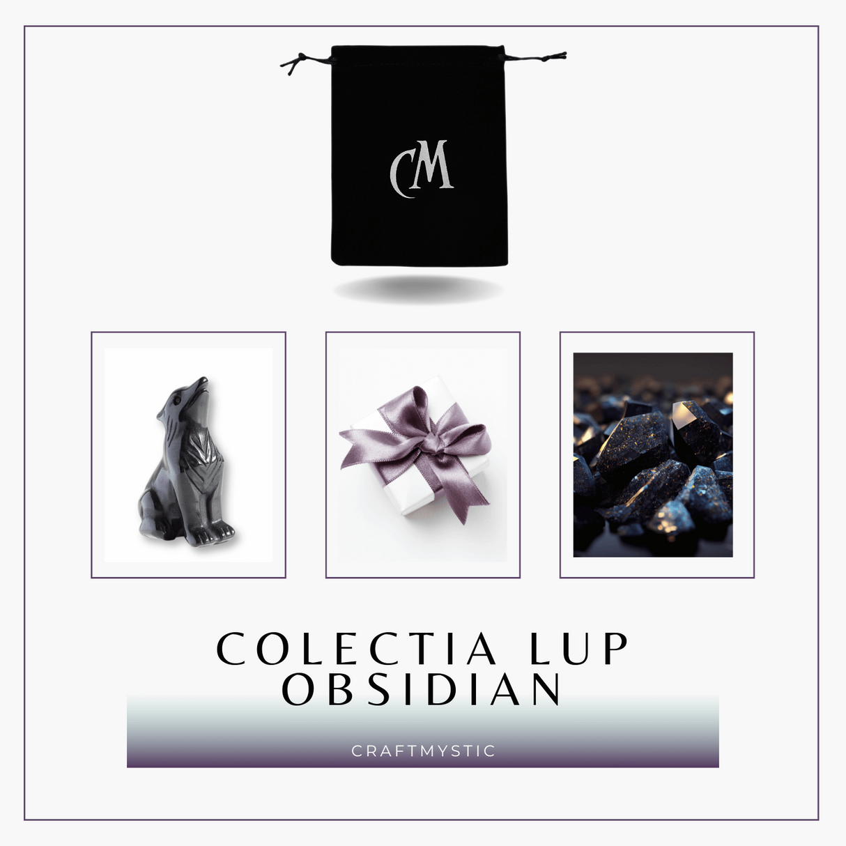 Figurina Lup din Obsidian Natural, 5 cm - Protector Energetic si Sprijin în Transformare