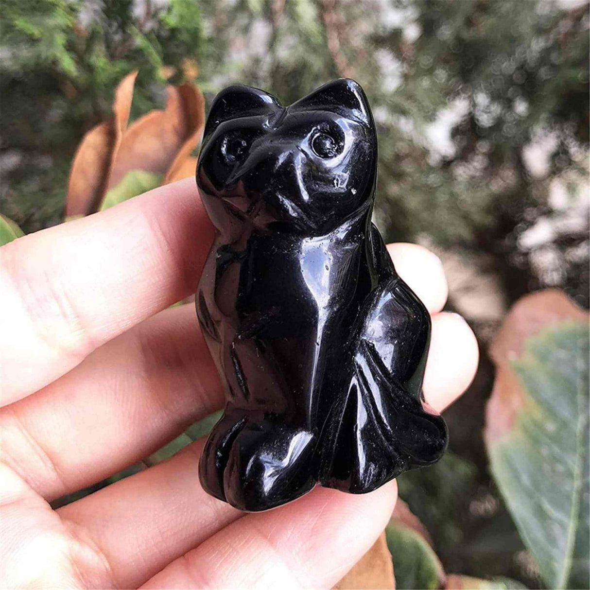 Figurina Obsidian pisica 4cm sculptata manual din cristal semipretios - Statuie pisica din cristal vindecator natural pisica pentru decorarea interioara, buzunar