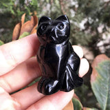 Figurina Obsidian pisica 4cm sculptata manual din cristal semipretios - Statuie pisica din cristal vindecator natural pisica pentru decorarea interioara, buzunar