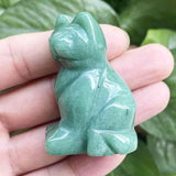 Figurina Aventurin Verde pisica 4cm sculptata manual din cristal semipretios - Statuie pisica din cristal vindecator natural pisica pentru decorarea interioara, buzunar