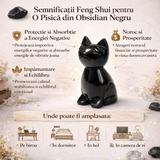Pisica din Obsidian Negru natural Mexic – protectie Feng Shui, noroc si echilibru energetic