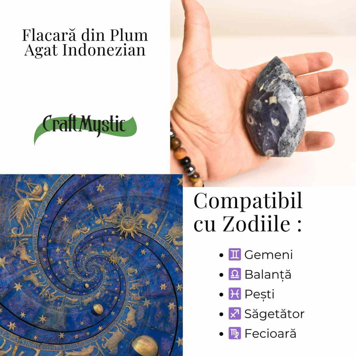 Vocea interioara capata curaj - Flacara din Calcedonie Mov 8-9 cm