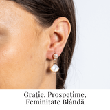 Gratie si prospetime - Cercei cu scoica sculptata si perla de cultura