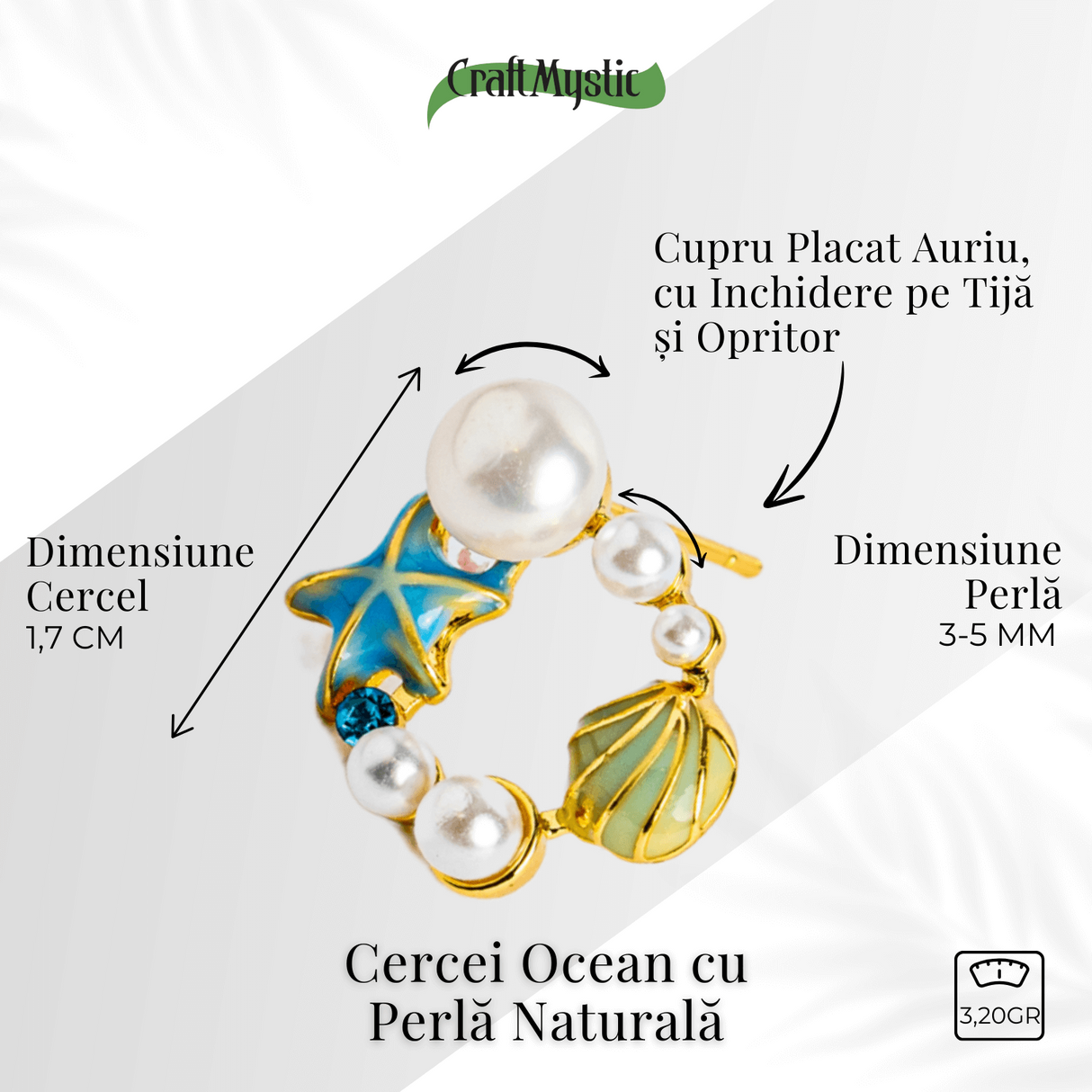 Spirit liber - Cercei Ocean cu perla naturala si detalii marine